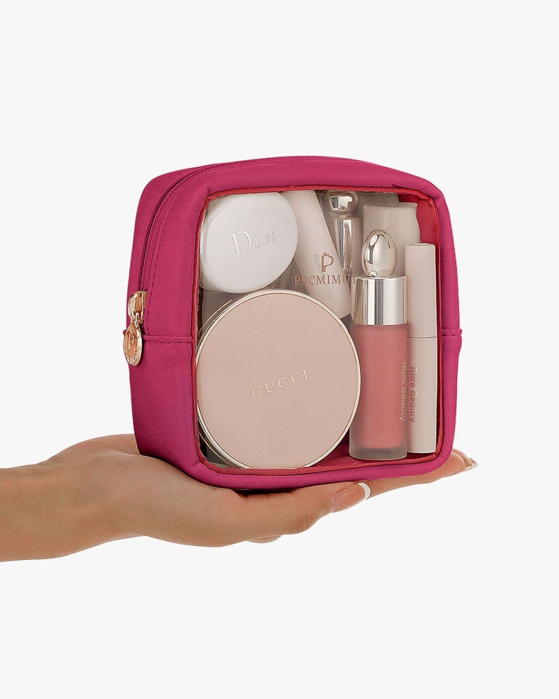 Pocmimut Makeup Bag,Mini Makeup Bag Cute Pouch Purse Organizer Travel Essentials,Clear Makeup Pouch for Car Accessories for Women,Hot Pink - Image 3