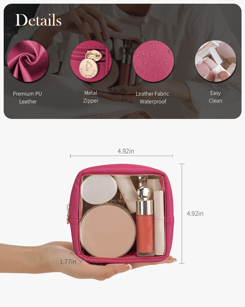 Pocmimut Makeup Bag,Mini Makeup Bag Cute Pouch Purse Organizer Travel Essentials,Clear Makeup Pouch for Car Accessories for Women,Hot Pink - Image 4