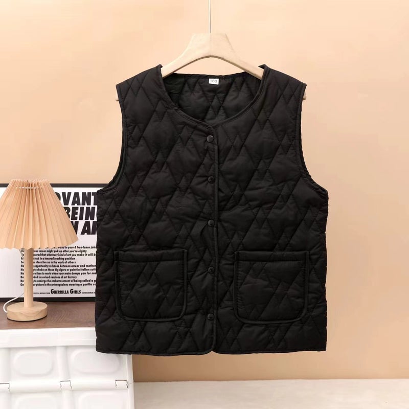 502 Interlaced Rhombus Cotton Vest Manufacturer Light And Warm Cotton Vest Loose And Slimming Look - Image 1