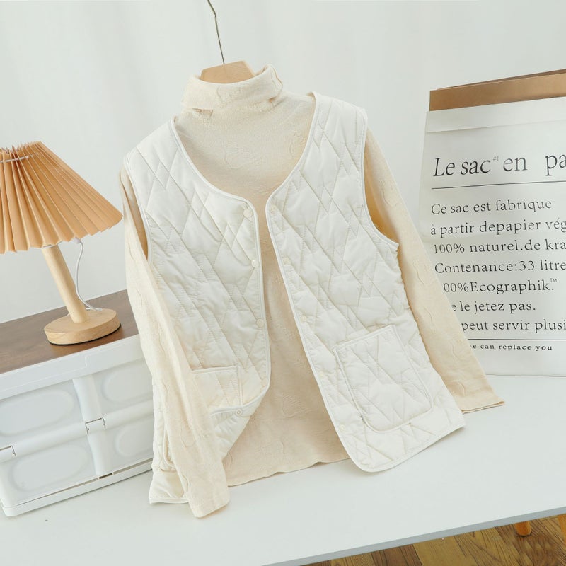 502 Interlaced Rhombus Cotton Vest Manufacturer Light And Warm Cotton Vest Loose And Slimming Look - Image 2