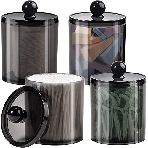 Topinon Cottonswab Storage Dispenser, Cotton Ball Holder Cotton/Earbud Holder Storage Box, Cosmetics Makeup Storage Holder Box for Women Organizer Container with Lid- (Black 4 Pc) - Image 1