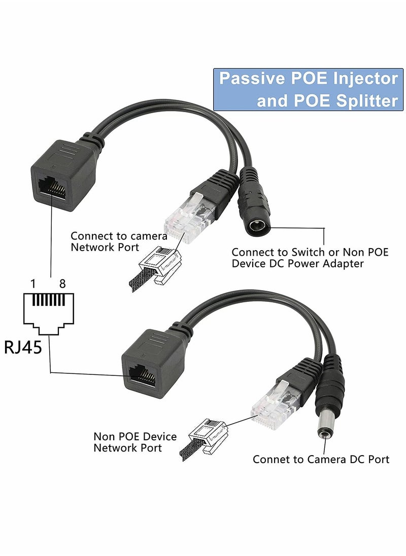 Passive POE Adapter Cable,2Pair POE Injector, and POE Splitter Kit with 5.5x2.1mm DC Connector for WLAN, Routers, Switches, Internet Telephony, IP Cameras