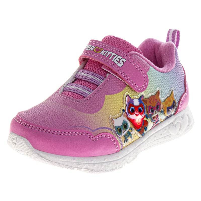 Josmo Super Kitties Sneakers LED Lightup - Bitsy Buddy Sparks Ginny Kitty Shoe - Lightweight Breathable Athletic Shoes for Girls - Pink Multi (Size 6 Toddler) - Image 1