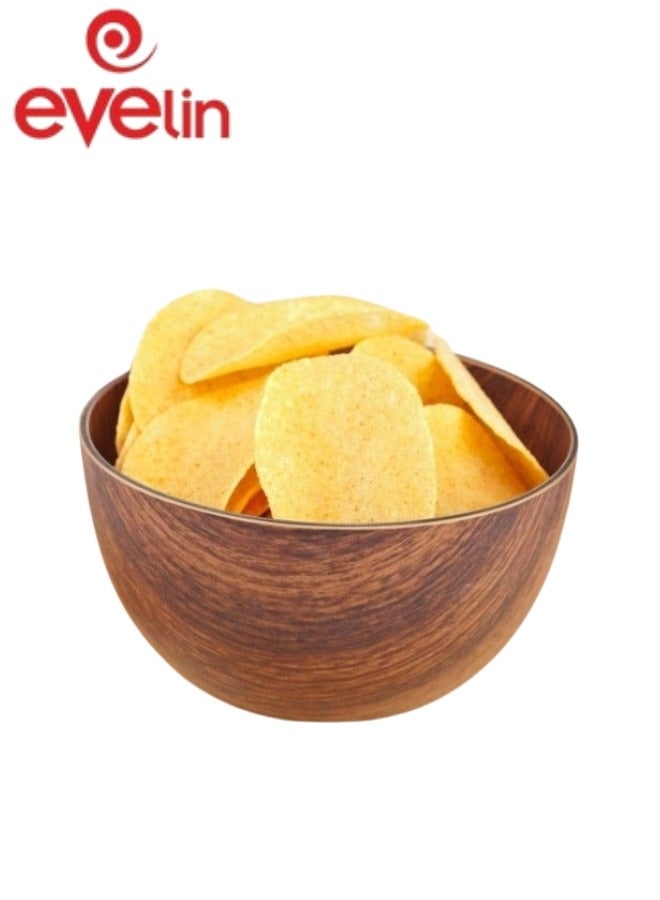 إيفيلين وعاء تقديم مدوّر من إيفلين مقاس 12 سم – وعاء بلاستيك آمن للطعام بتصميم يشبه الخشب لتقديم الفواكه والأرز والسلطات والوجبات الخفيفة والأطباق الجانبية – مقاوم للكسر والخدش وسهل الإمساك والتنظيف – عملي للتقديم اليومي والحفلات والنزهات والتخييم والمكتب والمطاعم - Image 1