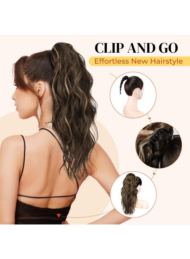 لوناي وصلات ذيل الحصان، وصلات ذيل الحصان بمشبك مخالب مموج بطول 18 بوصة Zj001 وصلات شعر ذيل حصان مجعدة ومموجة بطول الكتف، وصلات شعر ذيل حصان صناعية وهمية - أشقر غامق مع خصلات أشقر بيضاء - Image 2