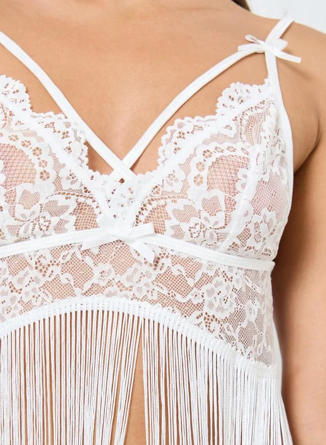 Take Two  Women Lace Top Wireless Tassel Cami Dress with Thong Set for Women | Best Price UAE