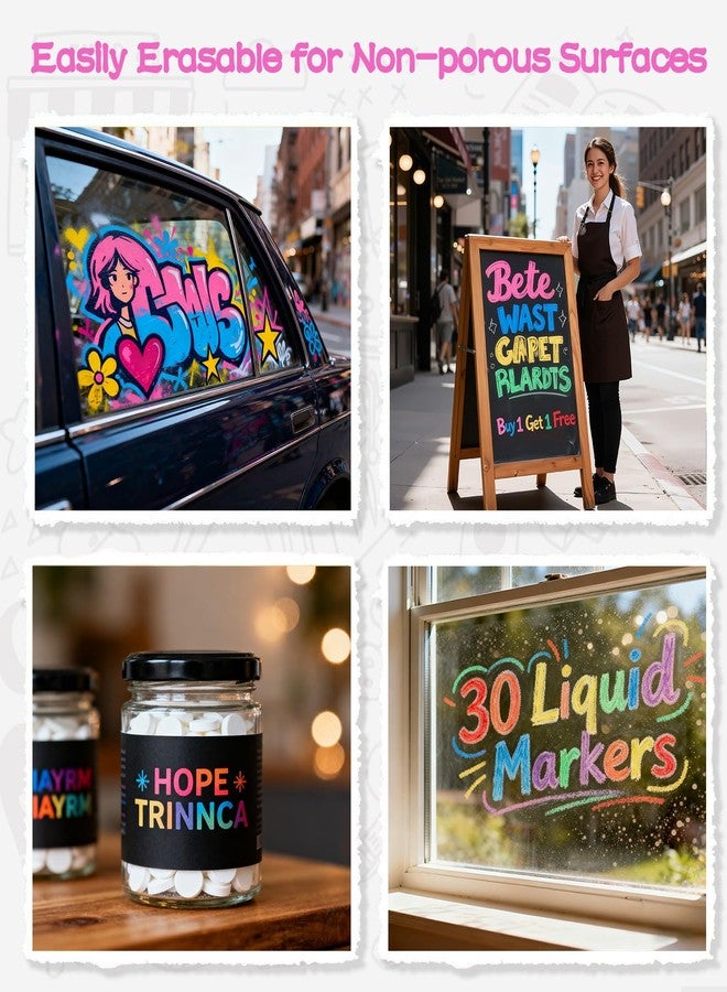 botkc Liquid Chalk Markers for Blackboards, 30 Washable Neon Colors, Dust-Free Wet Erasable Pens with Reversible Tip, Chalk Markers for Chalkboard Signs, Kids, Teachers, Windows, Glass, Calendar, Menu - Image 5