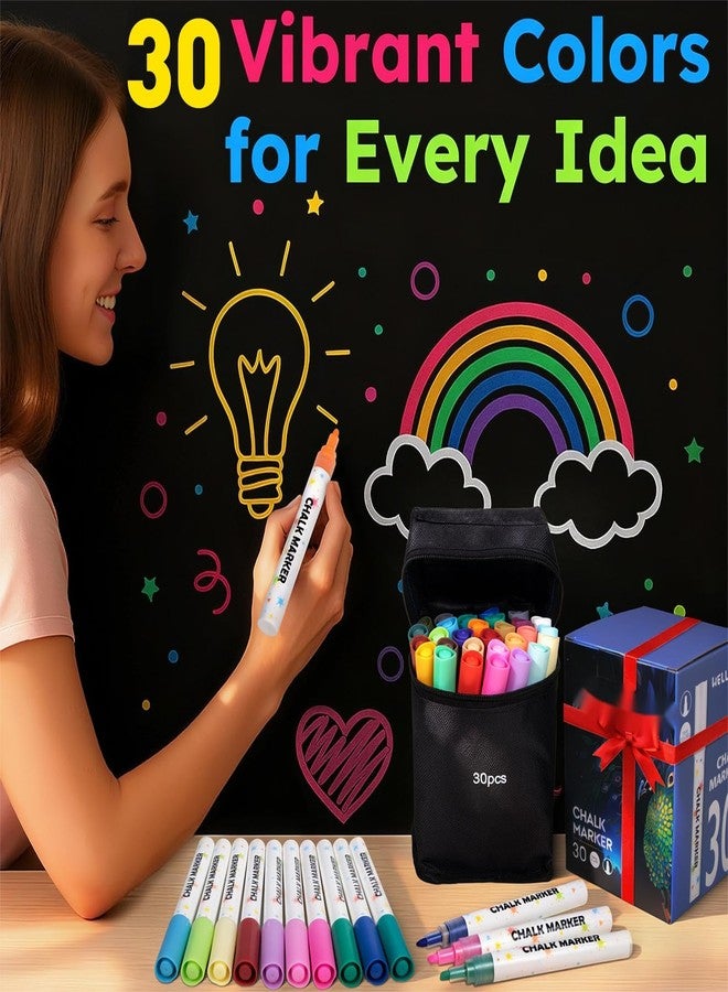 botkc Liquid Chalk Markers for Blackboards, 30 Washable Neon Colors, Dust-Free Wet Erasable Pens with Reversible Tip, Chalk Markers for Chalkboard Signs, Kids, Teachers, Windows, Glass, Calendar, Menu - Image 4