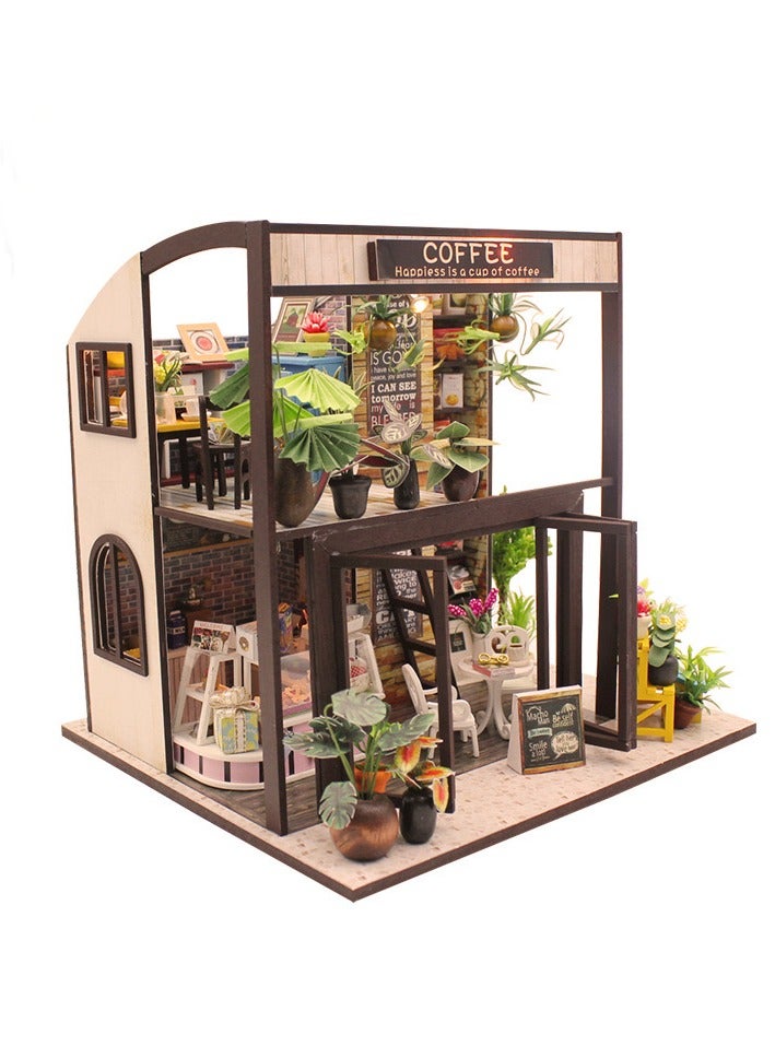 Wooden Miniature House Craft - Creative DIY Coffee House Model Kit- Best Birthday Gift for Boys and Girls - Image 1