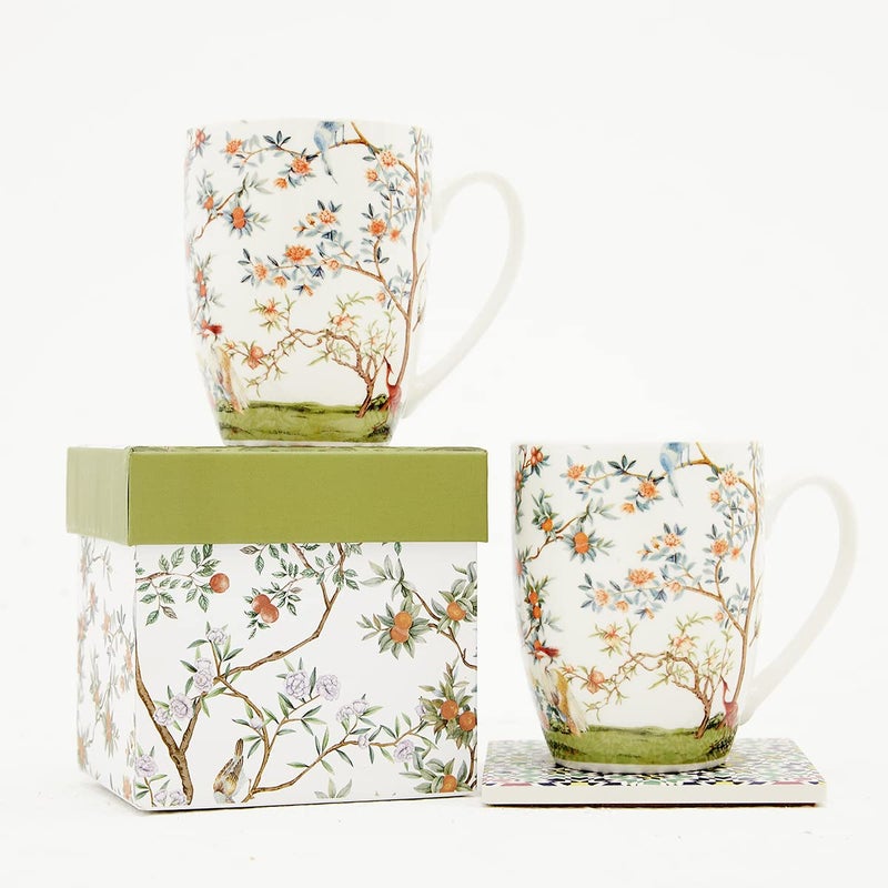 ALYC Fine China Coffee Mug Set â€“ Bird and Branch Flower Teacup Design â€“ 2Pack Porcelain Tea Cups with Gift Box (Bullet 12OZ) - Image 4