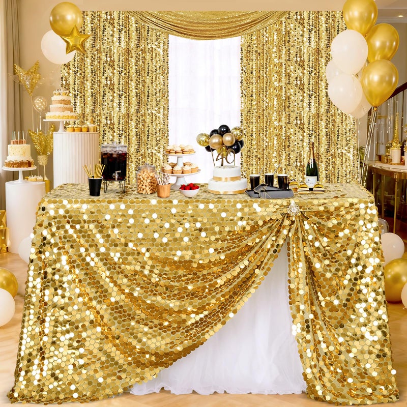 B.Cool B-COOL Gold Sequin Tablecloth Party Decorations: Table Fabric for Birthday Rectangle Graduation Confetti Indoor Outdoor Cake Dessert Centerpieces - Image 1