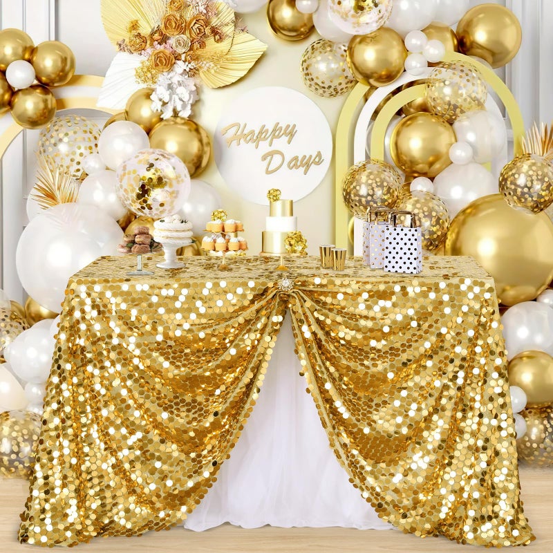 B.Cool B-COOL Gold Sequin Tablecloth Party Decorations: Table Fabric for Birthday Rectangle Graduation Confetti Indoor Outdoor Cake Dessert Centerpieces - Image 4