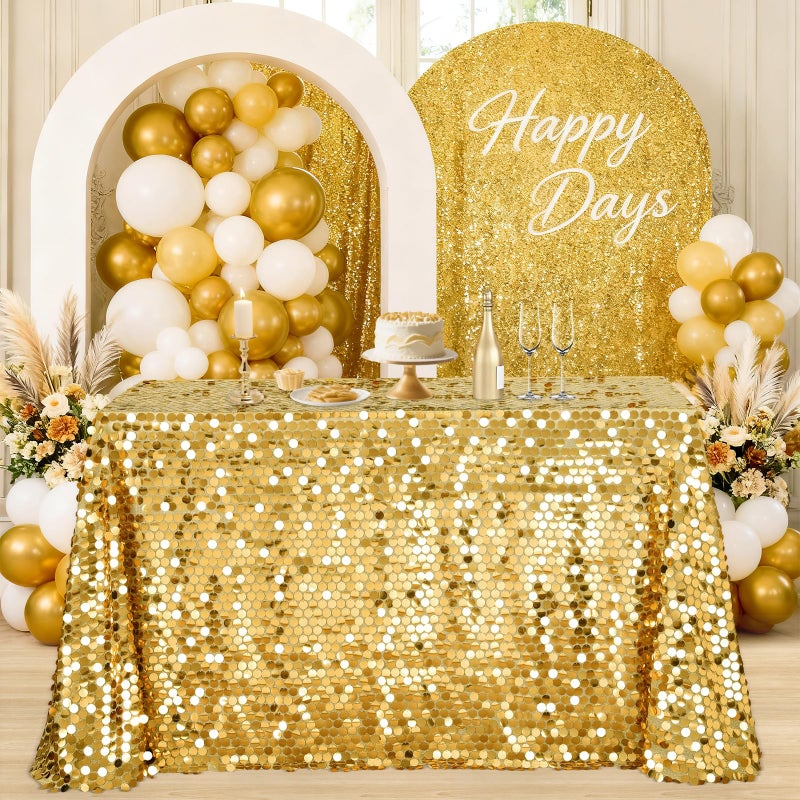 B.Cool B-COOL Gold Sequin Tablecloth Party Decorations: Table Fabric for Birthday Rectangle Graduation Confetti Indoor Outdoor Cake Dessert Centerpieces - Image 3