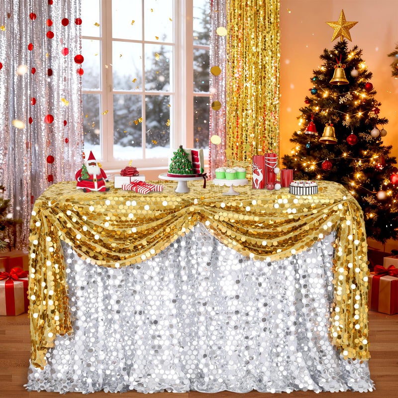 B.Cool B-COOL Gold Sequin Tablecloth Party Decorations: Table Fabric for Birthday Rectangle Graduation Confetti Indoor Outdoor Cake Dessert Centerpieces - Image 2