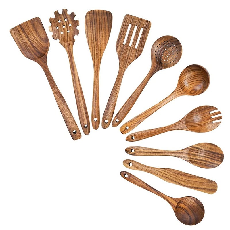 مجموعة 10 أطباق خشبية مصنوعة يدوياً للأواني الطهي غير اللاصقة - Image 1