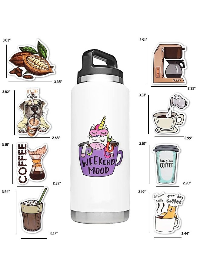 Pack 50 PCS Cute Coffee Stickers Vinyl Decals Waterproof Decorations Accessorise Water Bottle Laptop Window Envelope Guitar Car Gifts for Teens Adults - Image 3