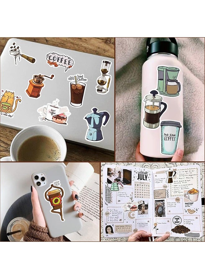Pack 50 PCS Cute Coffee Stickers Vinyl Decals Waterproof Decorations Accessorise Water Bottle Laptop Window Envelope Guitar Car Gifts for Teens Adults - Image 4