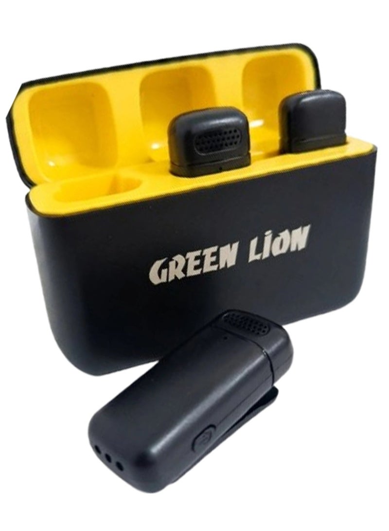GREEN LION Wireless Dual Lavalier Microphone with Noise Reduction and Ultra Low Latency for Smartphone Camera Live Streaming Podcast and Video Recording Portable Clip On Microphone System with Charging Case Long Battery Life Clear Audio Sound Sync and 20M Wireless Transmission - Image 1