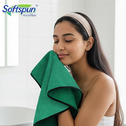 SOFTSPUN Microfiber Face & Hand Towel 2 Pc Parrot Green ! Ultra Absorbent Super Soft & Lightweight Quick Drying for Men & Women Daily Use Unisex. - Image 2