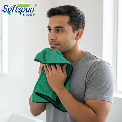SOFTSPUN Microfiber Face & Hand Towel 2 Pc Parrot Green ! Ultra Absorbent Super Soft & Lightweight Quick Drying for Men & Women Daily Use Unisex. - Image 5