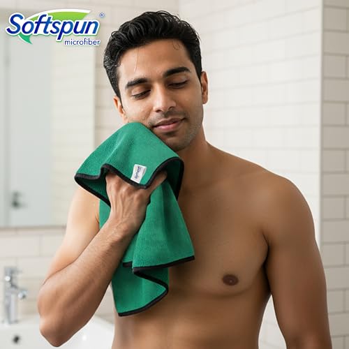 SOFTSPUN Microfiber Face & Hand Towel 2 Pc Parrot Green ! Ultra Absorbent Super Soft & Lightweight Quick Drying for Men & Women Daily Use Unisex. - Image 3