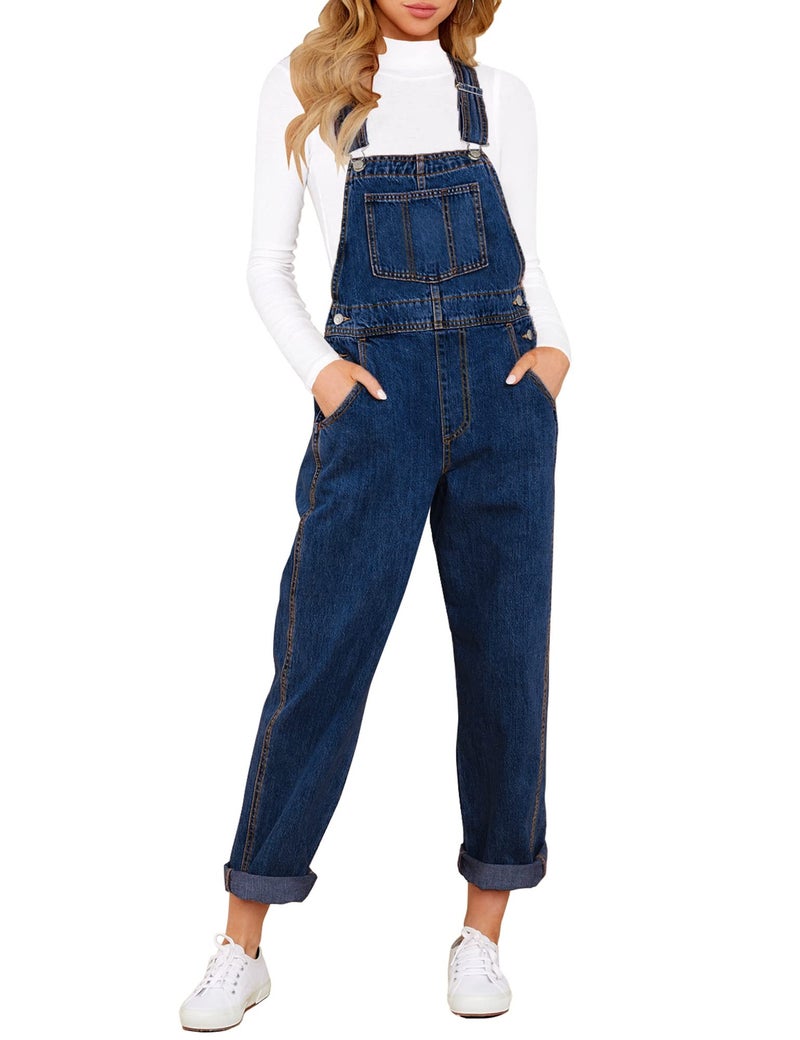 LookbookStore Women Jumpsuit Jean Overalls for Women Women's Overalls Winter Clothes for Denim Bib Womens Denim Dark Blue Size XL Size 16 18 - Image 1