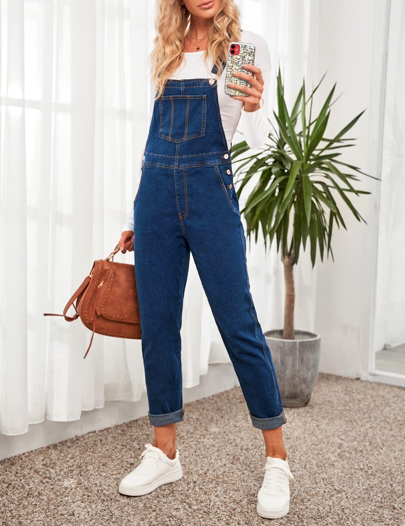 LookbookStore Women Jumpsuit Jean Overalls for Women Women's Overalls Winter Clothes for Denim Bib Womens Denim Dark Blue Size XL Size 16 18 - Image 3