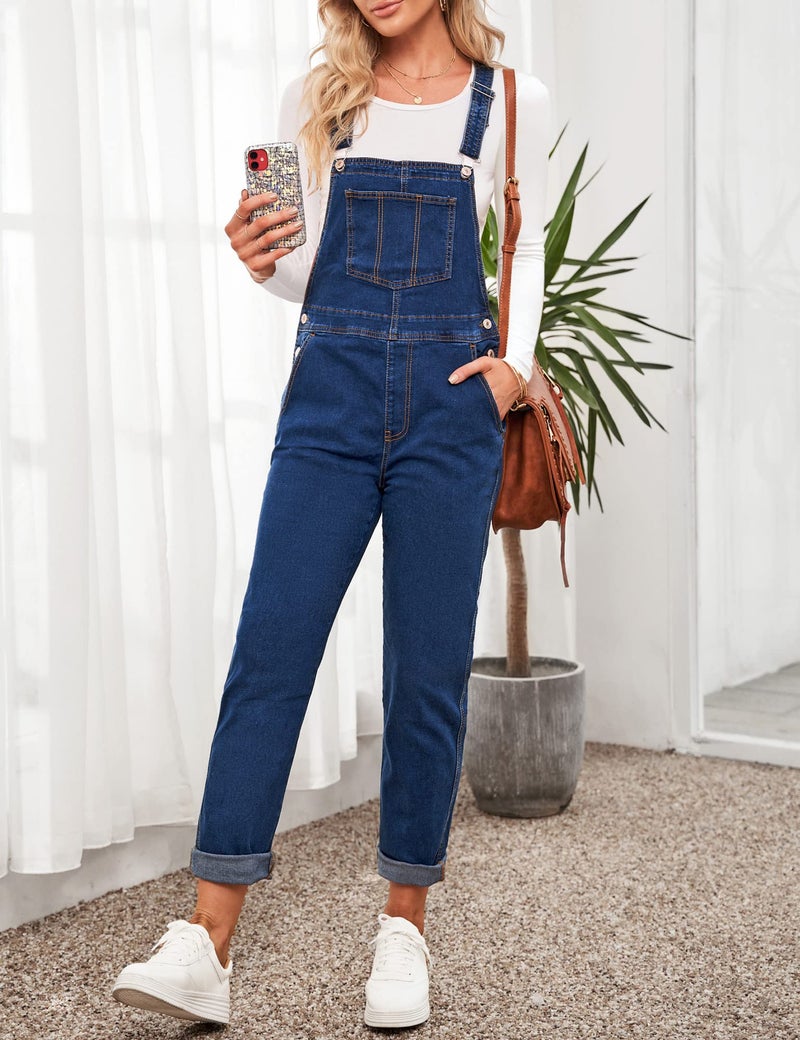 LookbookStore Women Jumpsuit Jean Overalls for Women Women's Overalls Winter Clothes for Denim Bib Womens Denim Dark Blue Size XL Size 16 18 - Image 5