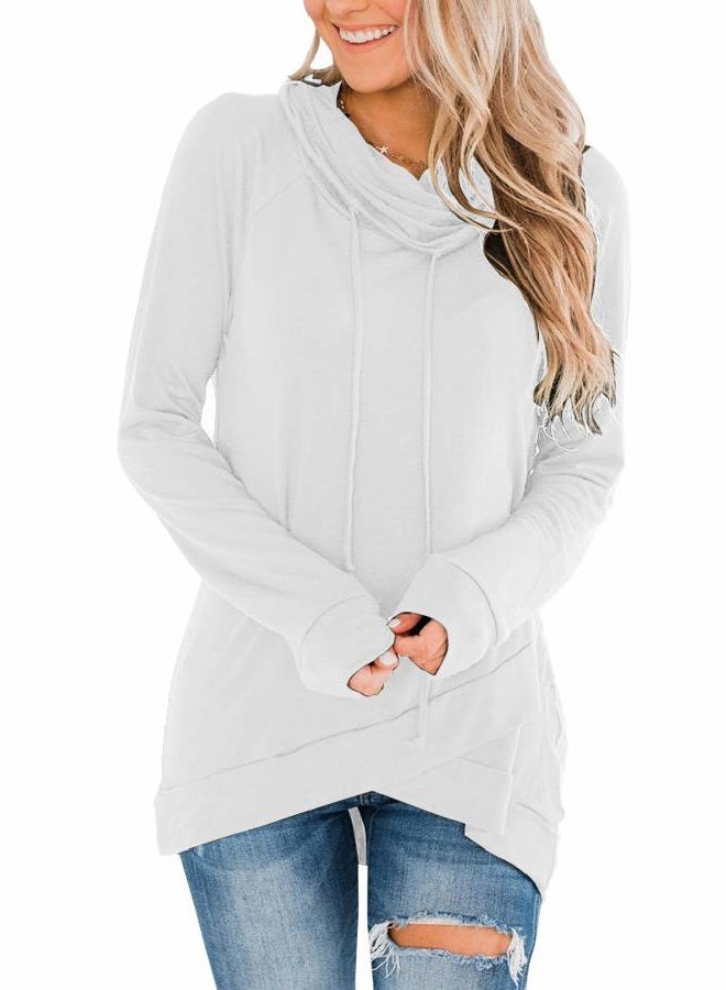 Fallorchid Womens Cowl Neck Tunic Tops Long Sleeve Pullovers Casual Drawstring Sweatshirts, White, M - Image 1