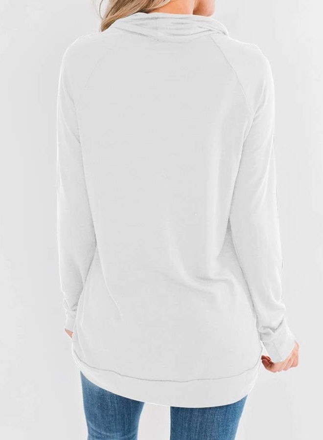 Fallorchid Womens Cowl Neck Tunic Tops Long Sleeve Pullovers Casual Drawstring Sweatshirts, White, M - Image 2