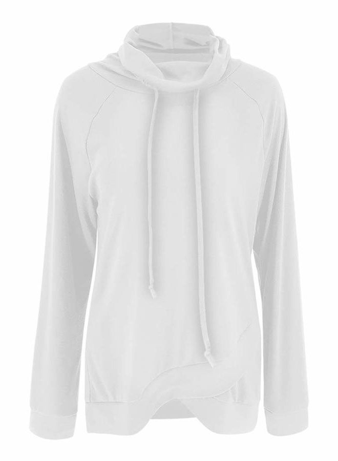 Fallorchid Womens Cowl Neck Tunic Tops Long Sleeve Pullovers Casual Drawstring Sweatshirts, White, M - Image 3
