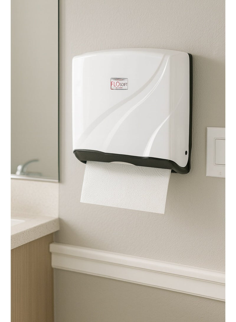 فلوسوفت موزع مناديل ورقية معلق على الحائط – سعة 200 منديل Z-Fold، بلاستيك يدوي بقفل بمفتاح للحمام والمطبخ والمكتب - Image 2
