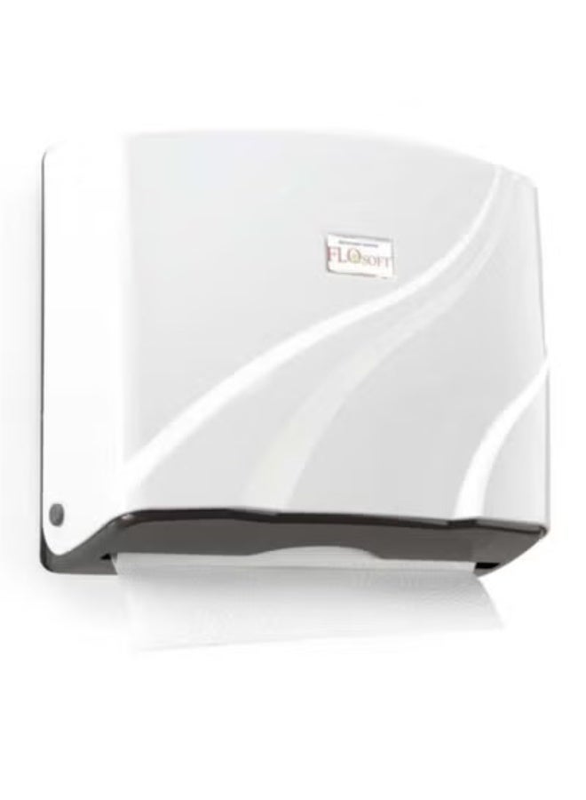 فلوسوفت موزع مناديل ورقية معلق على الحائط – سعة 200 منديل Z-Fold، بلاستيك يدوي بقفل بمفتاح للحمام والمطبخ والمكتب - Image 1