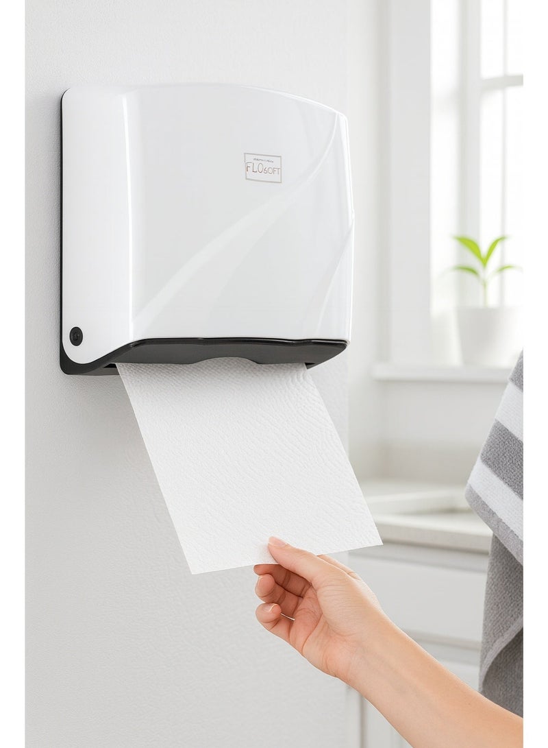 فلوسوفت موزع مناديل ورقية معلق على الحائط – سعة 200 منديل Z-Fold، بلاستيك يدوي بقفل بمفتاح للحمام والمطبخ والمكتب - Image 3