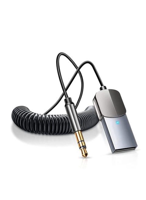 محول بلوتوث AUX ، جهاز استقبال لاسلكي بلوتوث v5.0 للسيارة USB إلى مقبس 3.5 مم محول ميكروفون مدمج مدخل aux للمكالمات بدون استخدام اليدين التوصيل والتشغيل ، تشغيل تلقائي لمكبر صوت السيارة ، صوت منزلي