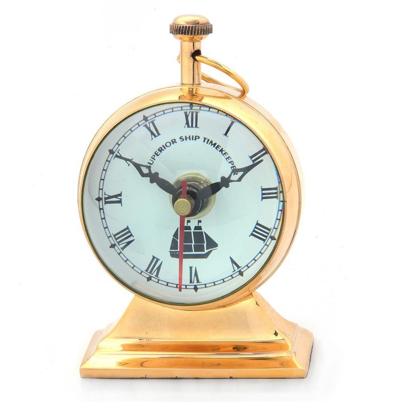 Little India Pure Brass Glossy Decorative Nautical Table Clock 367 Brown - Image 1