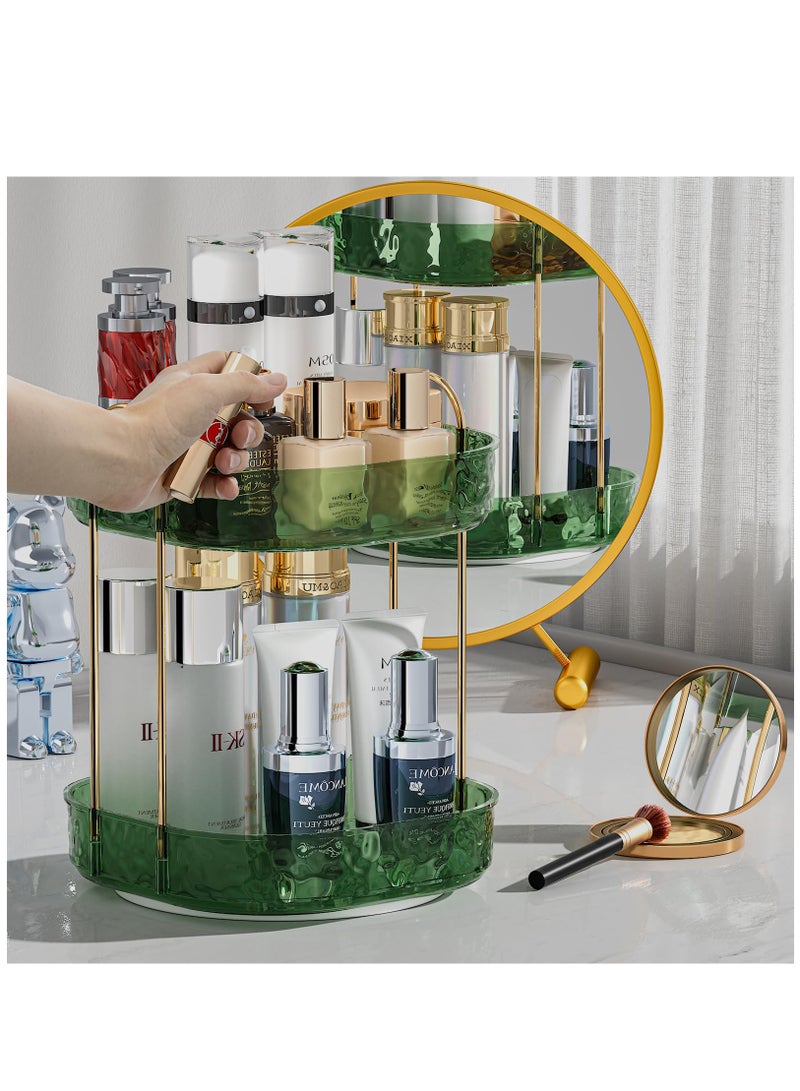 360 Degree Rotating Makeup Organizer with Perfume Holder Stylish Green Two Tier Design for Jewelry and Makeup Storage - Image 2