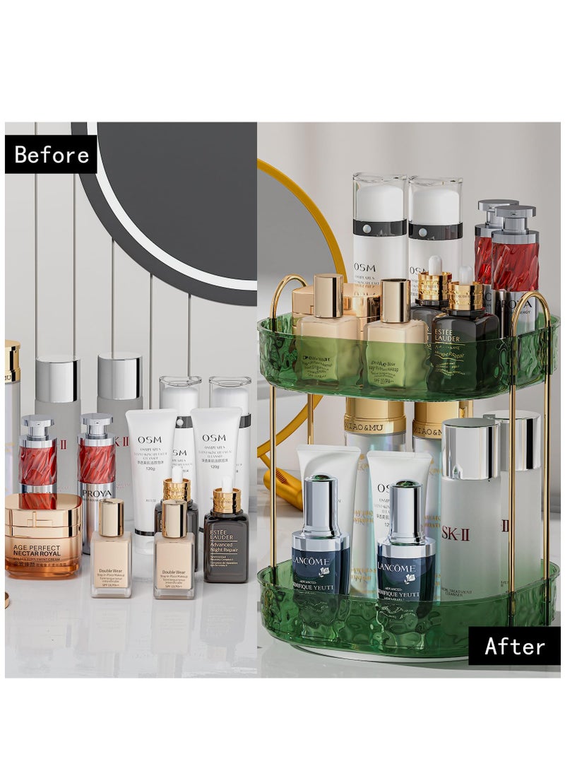 360 Degree Rotating Makeup Organizer with Perfume Holder Stylish Green Two Tier Design for Jewelry and Makeup Storage - Image 3