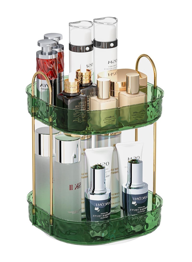 360 Degree Rotating Makeup Organizer with Perfume Holder Stylish Green Two Tier Design for Jewelry and Makeup Storage - Image 5