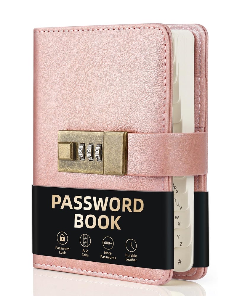 WEMATE Password Book with Lock, Password Book with Alphabetical Tabs 600+ Password Space,Password Organizer Logbook with Lock, Password Keeper for Computer & Website Logins 4.33 X 6.18 Inch Rose Gold - Image 1
