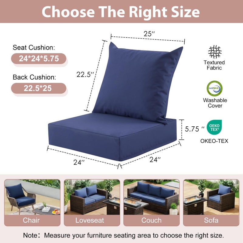 MuaMelop Outdoor Deep Seat Cushion Set, 24x24 Inch Water-Resistant & Fade-Resistant Outdoor Chair Cushions, Patio Furniture Cushions with Removable Cover for Patio Chair, Sofa,Navy Blue (Set of 1) - Image 2