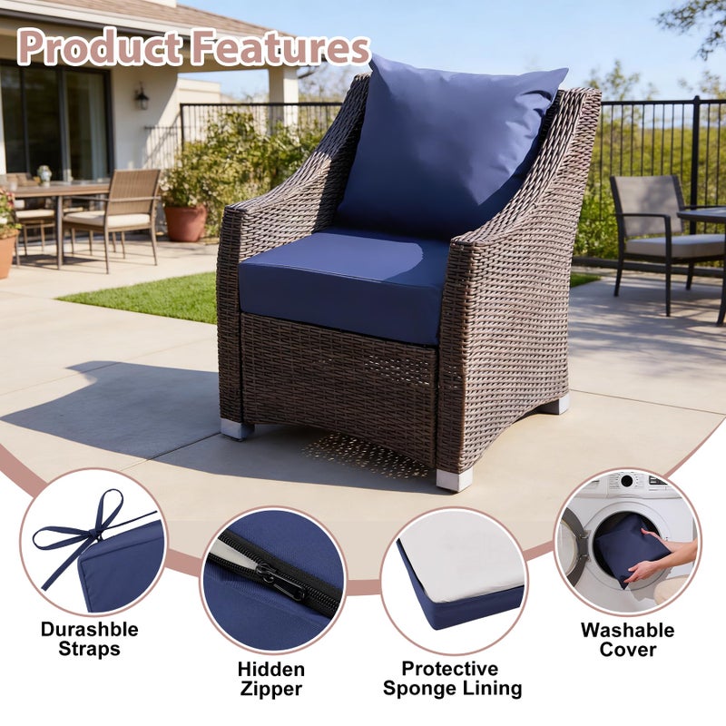 MuaMelop Outdoor Deep Seat Cushion Set, 24x24 Inch Water-Resistant & Fade-Resistant Outdoor Chair Cushions, Patio Furniture Cushions with Removable Cover for Patio Chair, Sofa,Navy Blue (Set of 1) - Image 5