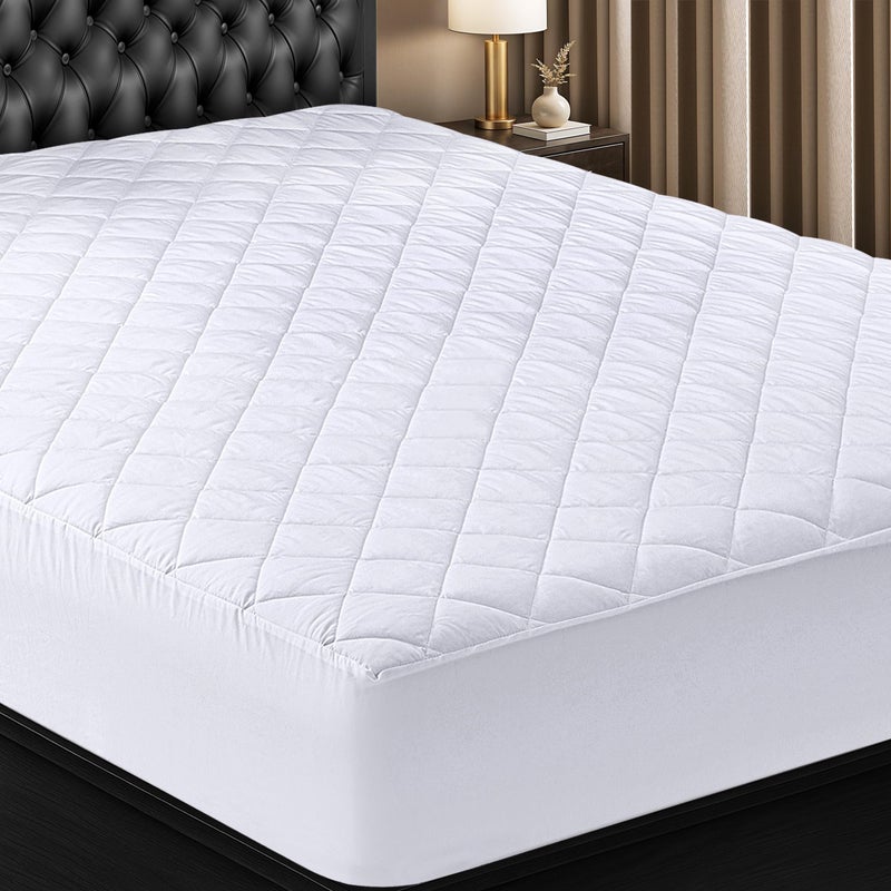 Utopia Bedding Quilted Fitted Mattress Pad, Queen Size, Elastic Fitted Mattress Topper Protector and Cover Stretches up to 16 Inches Deep, Machine Washable (White) - Image 1