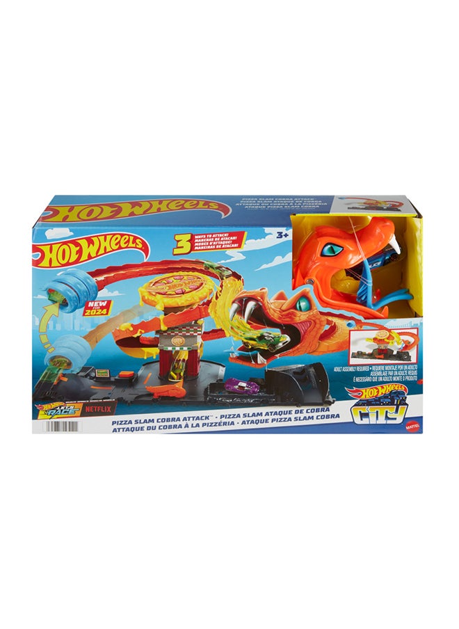 Hot Wheels City Toy Car Track Set, Pizza Slam Cobra Attack, Snake Tail Spiral Track With Randomizer, 1 Vehicle In 1:64 Scale  - Image 1