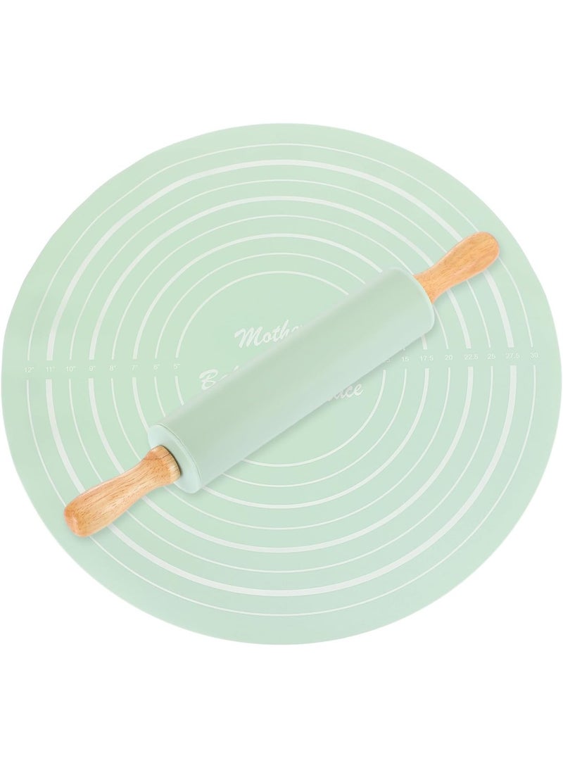HOMESTAR 1Set Silicone Pastry Mat with Rolling Pin Multi Function Skid Dough Rolling Mat for Baking Food Grade Silicone Non Stick Surface for Pizza and Cookies - Image 1