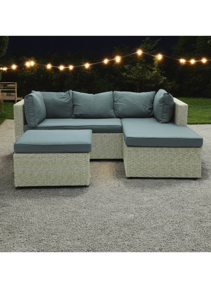 Multi Home Furniture Garden Lounge Set 5 Piece with Cushions Outdoor MH 5013-Beach GRY  Patio Sofa Balcony Set Coffee Table Yard Lounge Bench Poly Rattan Grey & Cushion Golden - Image 1