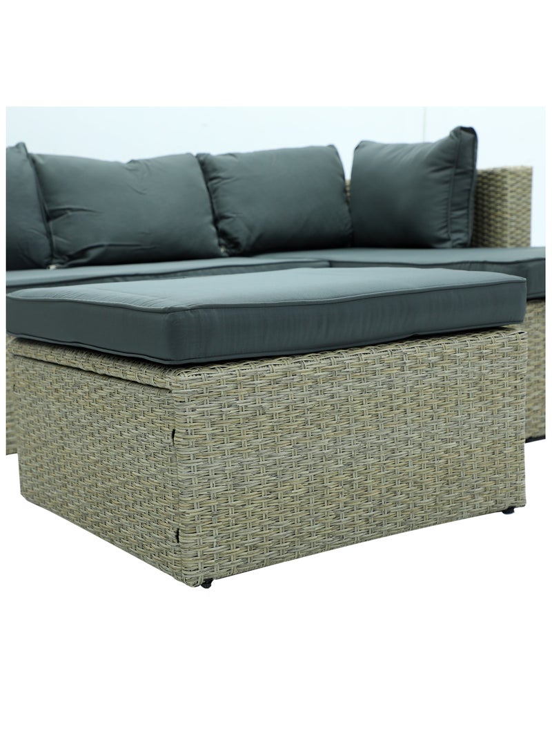 Multi Home Furniture Garden Lounge Set 5 Piece with Cushions Outdoor MH 5013-Beach GRY  Patio Sofa Balcony Set Coffee Table Yard Lounge Bench Poly Rattan Grey & Cushion Golden - Image 4