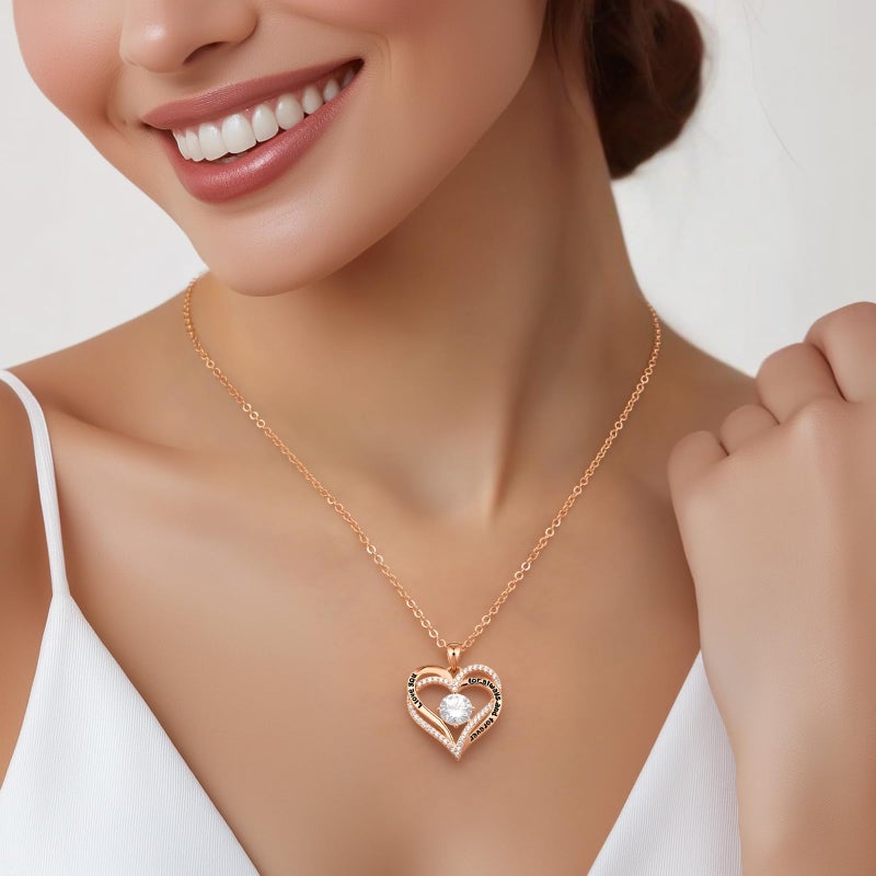 CDE Forever Love Heart Birthstone Necklace for Women, Double Heart Pendant with AAAAA Cubic Zirconia, Romantic Jewelry Gift for Wife Girlfriend Mom, Anniversary Birthday Motherâ€™s Day Valentines Day (Brass Rose Gold, Rose Gold-04-Apr) - Image 2