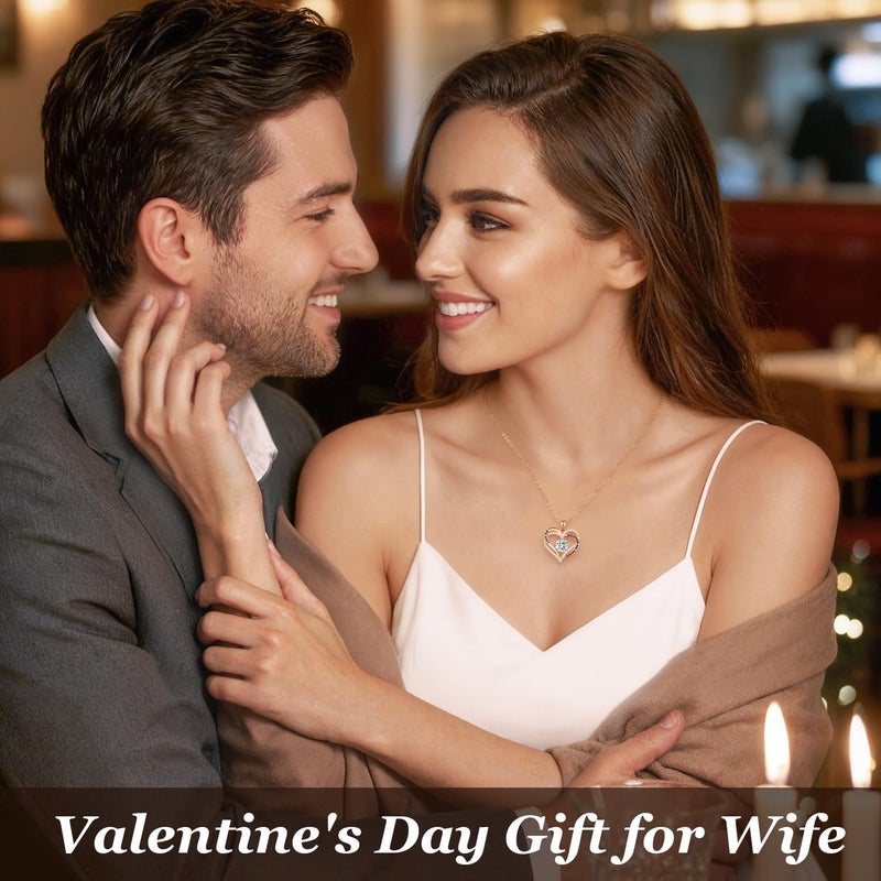 CDE Forever Love Heart Birthstone Necklace for Women, Double Heart Pendant with AAAAA Cubic Zirconia, Romantic Jewelry Gift for Wife Girlfriend Mom, Anniversary Birthday Motherâ€™s Day Valentines Day (Brass Rose Gold, Rose Gold-04-Apr) - Image 3