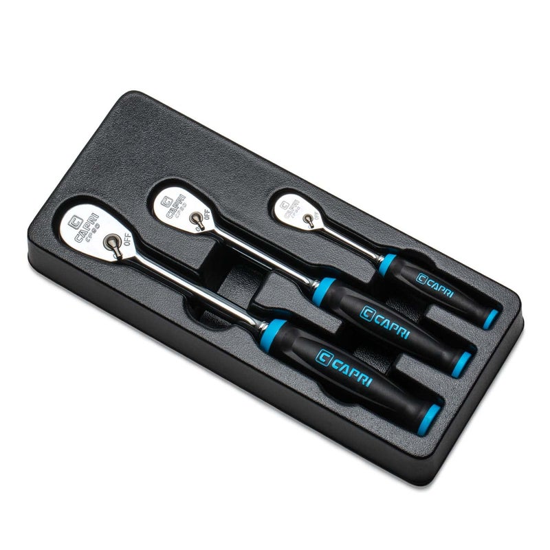 Capri Tools Fine 90-Tooth Ratchet Set, Ergonomic Soft Grip, 1/4, 3/8, 1/2 in. Drive, 3-Piece - Image 1